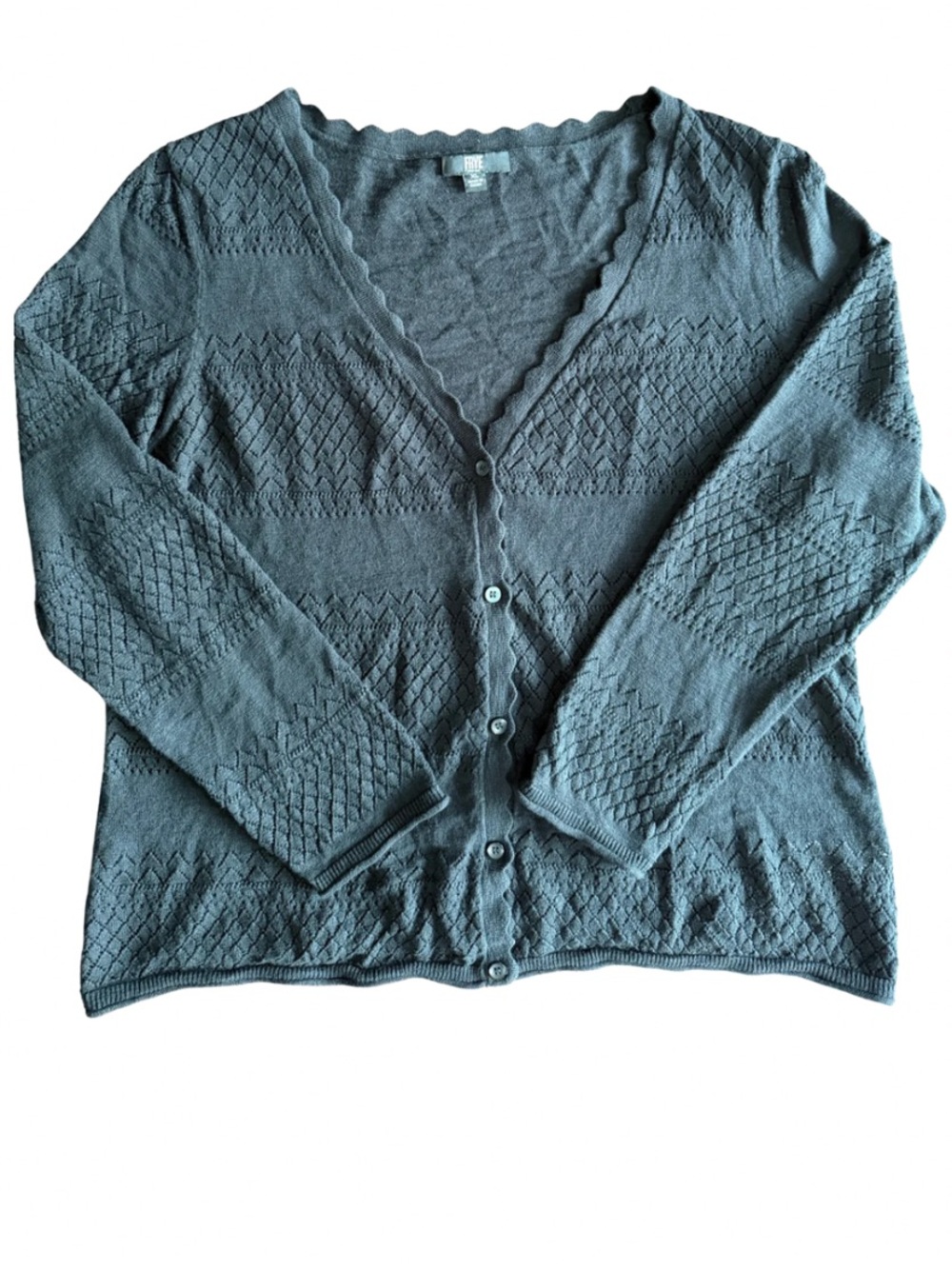 Frye Pointelle Cardigan 100% Cotton Scalloped Boho Whimsigoth Cottagecore Large